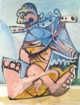 座ってフルートを吹く男性 1971 年キュビズム パブロ・ピカソ Oil Paintings